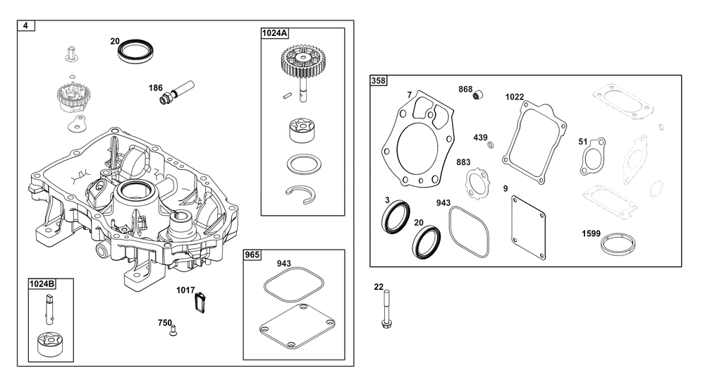 Crankcase Cover/Sump Group Diagram and Parts List for 61A777-0102-J1 400000 - 699999 Briggs and Stratton Engine